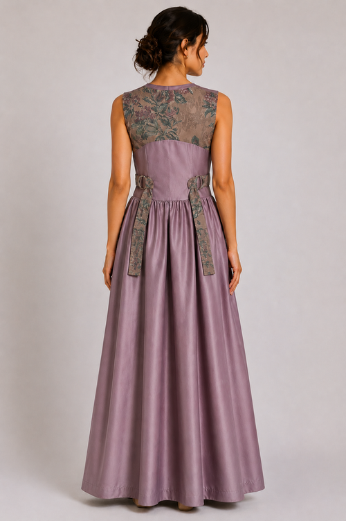Blush Pink Sleeveless Maxi Dress | Sustainable Panelled Occasion Dress with Adjustable D-Ring Waist