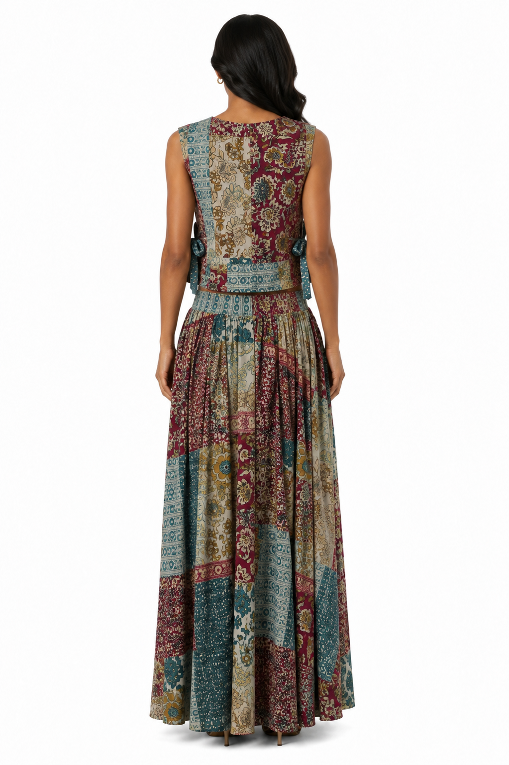 Vintage Patchwork Floral Co-Ord Set | Sustainable Sleeveless Crop Top & Maxi Skirt