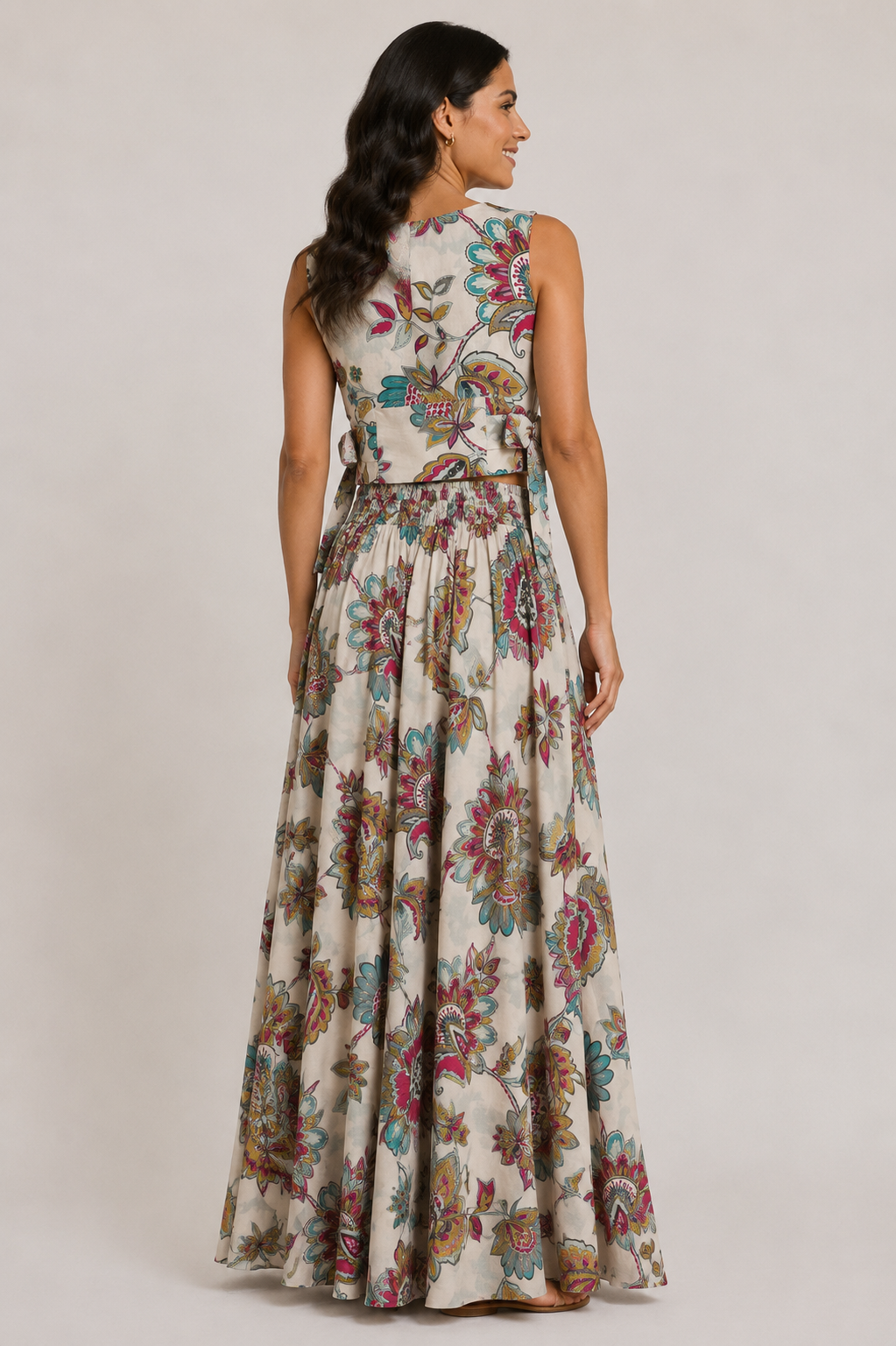 Bold Floral Co-Ord Set | Sustainable Sleeveless Crop Top & Maxi Skirt