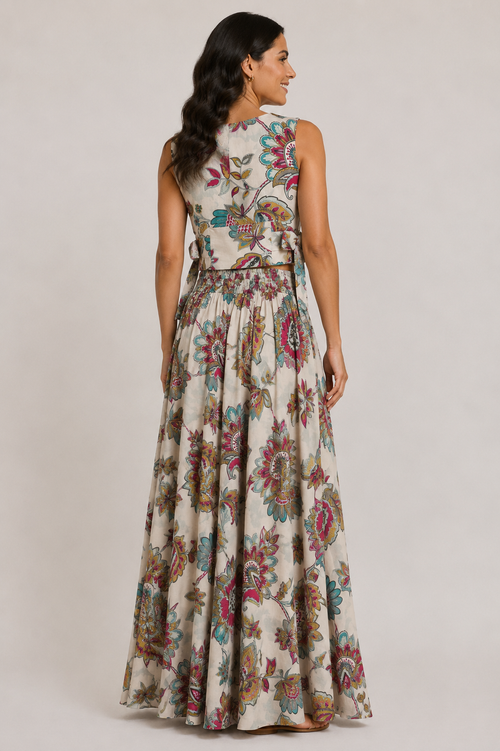 Bold Floral Co-Ord Set | Sustainable Sleeveless Crop Top & Maxi Skirt