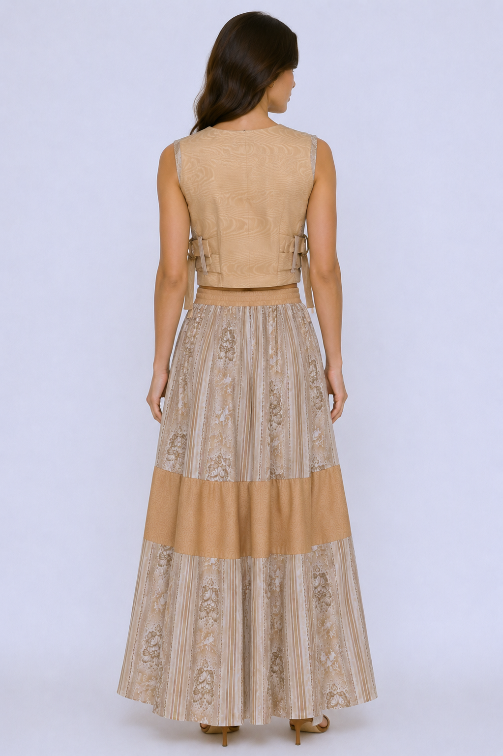 Vintage Floral Stripe Co-Ord Set | Sustainable Sleeveless Crop Top & Maxi Skirt