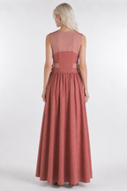 Blush Pink Maxi Dress | Sustainable Sleeveless Occasion Dress with Gold Embroidered Detail & D-Ring Waist