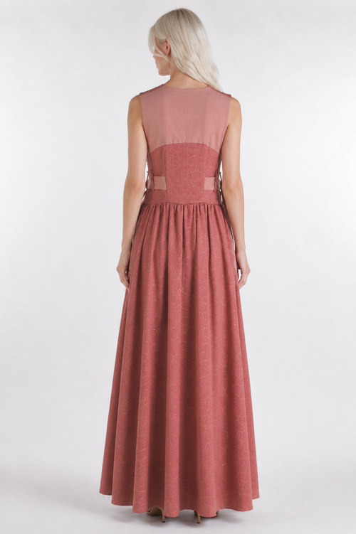 Blush Pink Maxi Dress | Sustainable Sleeveless Occasion Dress with Gold Embroidered Detail & D-Ring Waist