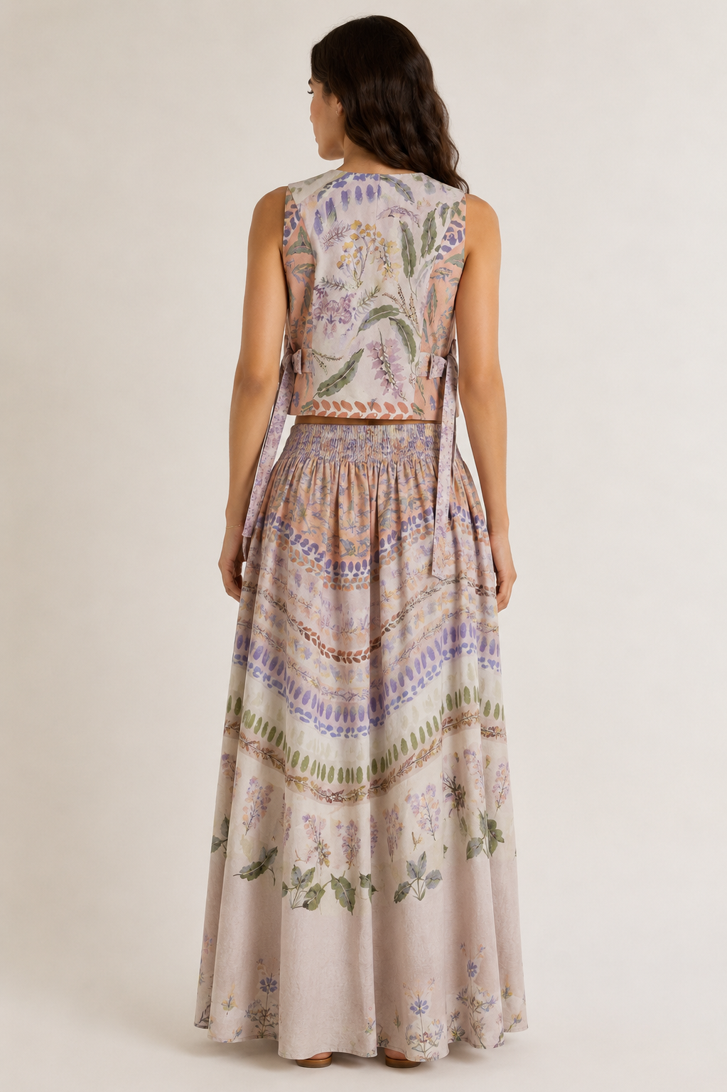 Botanical Floral Co-Ord Set | Sustainable Sleeveless Crop Top & Maxi Skirt