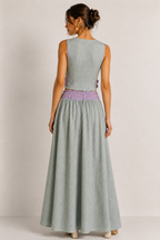 Sage Green Geometric Co-Ord Set | Sustainable Sleeveless Crop Top & Maxi Skirt