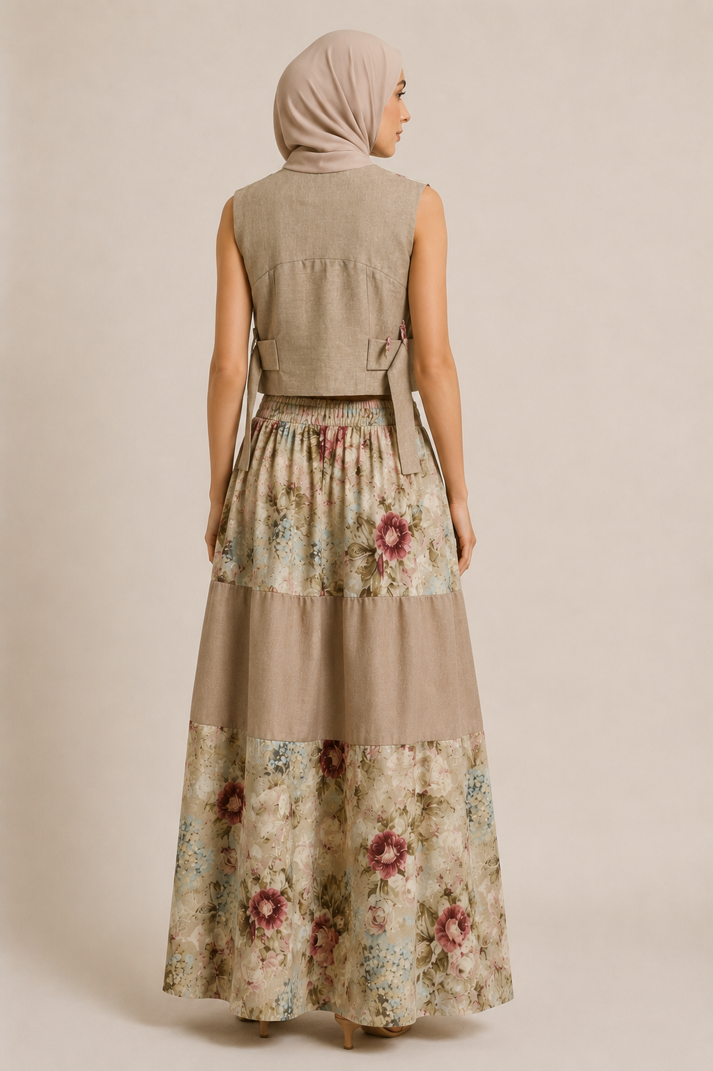 Vintage Floral Co-Ord Set | Sustainable Sleeveless Crop Top & Tiered Maxi Skirt