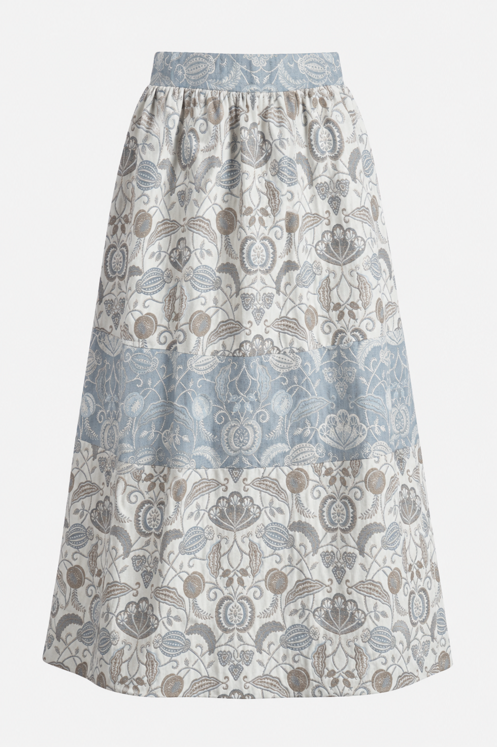 Blue Botanical Co-Ord Set | Sustainable Sleeveless Crop Top & Tiered Maxi Skirt