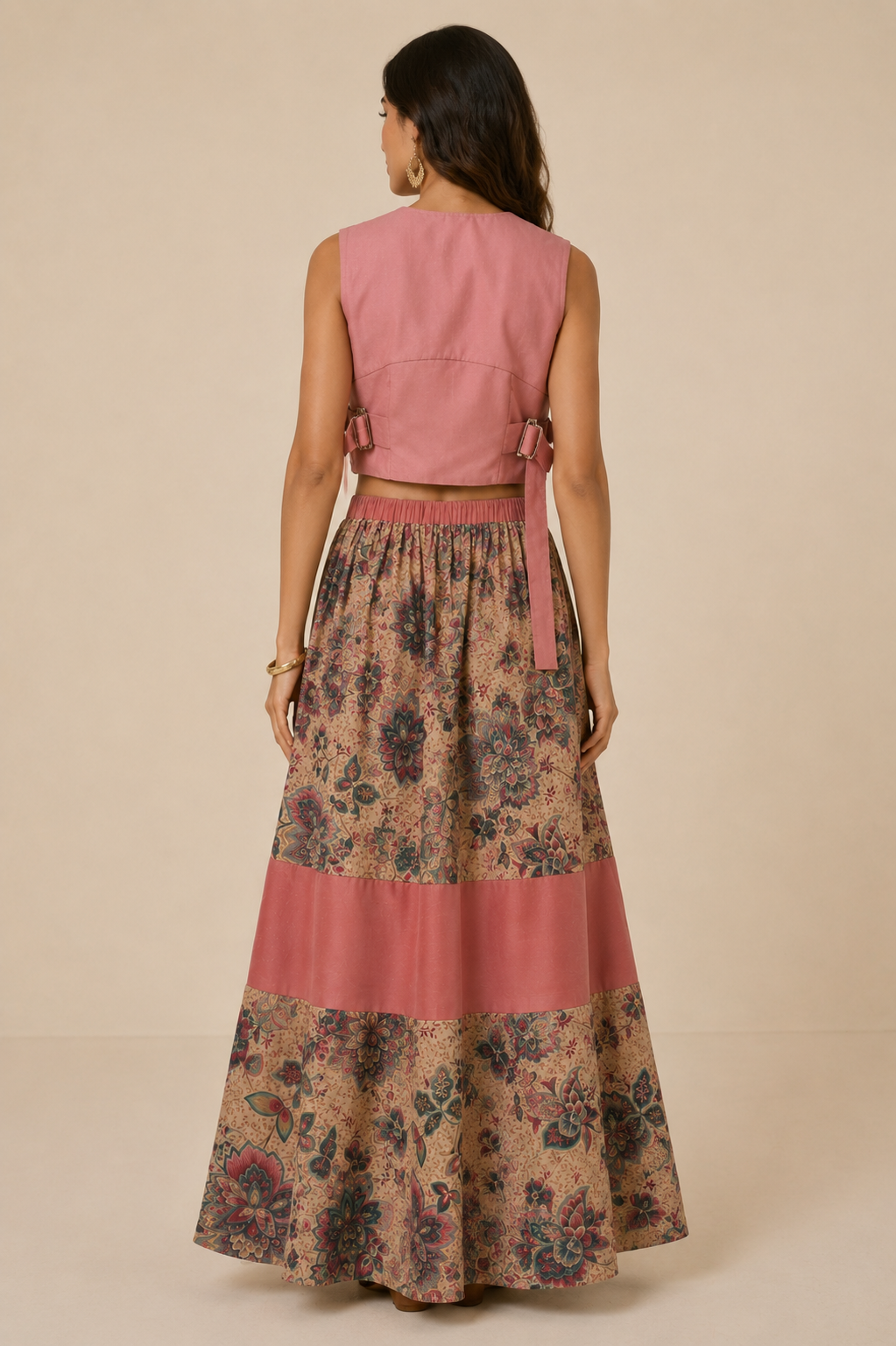 Vintage Floral Co-Ord Set | Sustainable Sleeveless Crop Top & Tiered Maxi Skirt