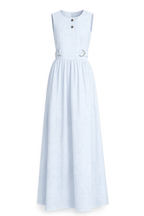 Powder Blue Floral Jacquard Sleeveless Maxi Dress | Sustainable Occasion Dress with Adjustable Waist
