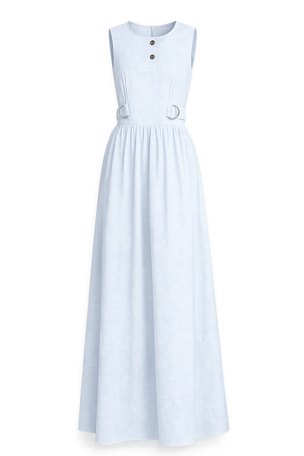 Powder Blue Floral Jacquard Sleeveless Maxi Dress | Sustainable Occasion Dress with Adjustable Waist