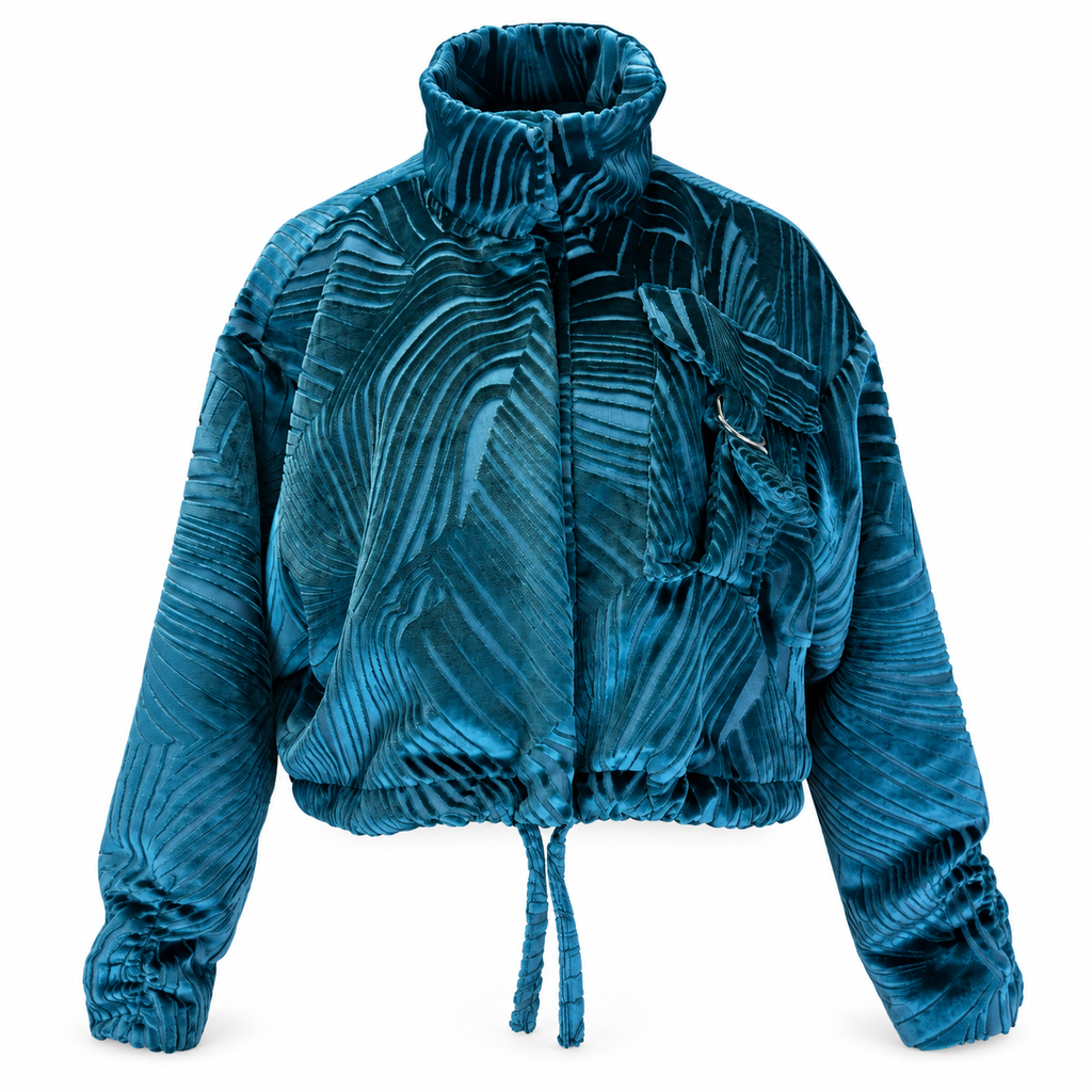 Teal Slouch Velvet Cropped Jacket