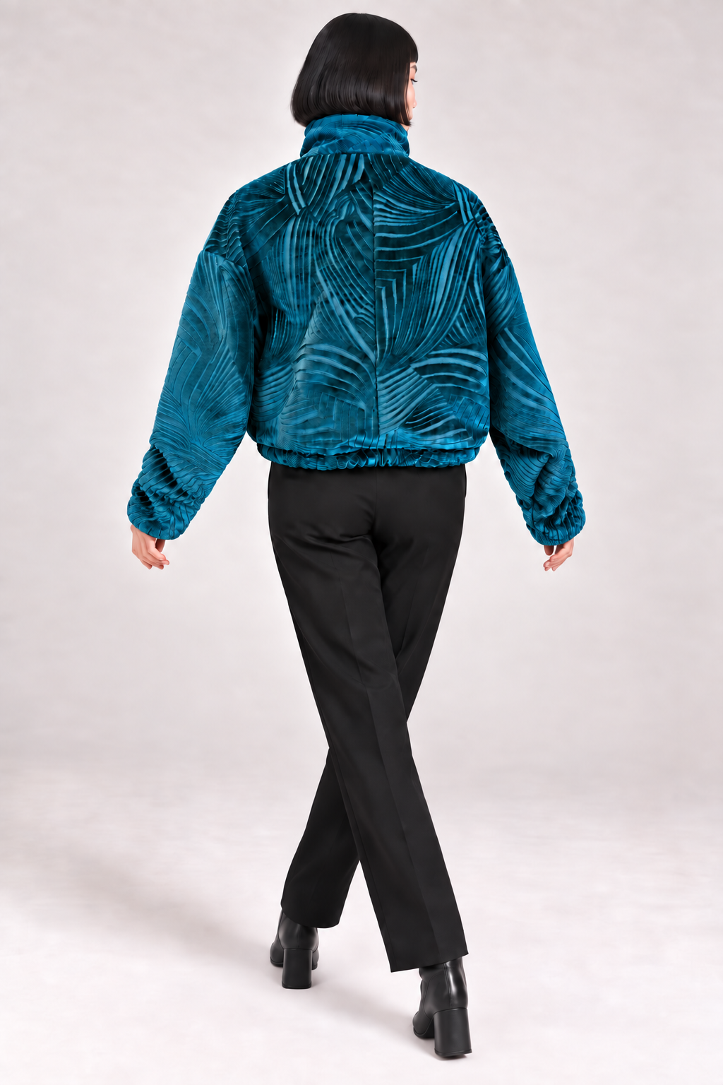 Teal Slouch Velvet Cropped Jacket