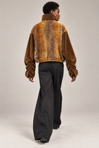Bronze Panel Ruched-Sleeve Velvet Jacket