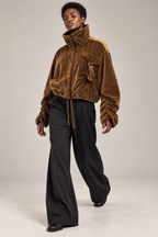 Bronze Panel Ruched-Sleeve Velvet Jacket