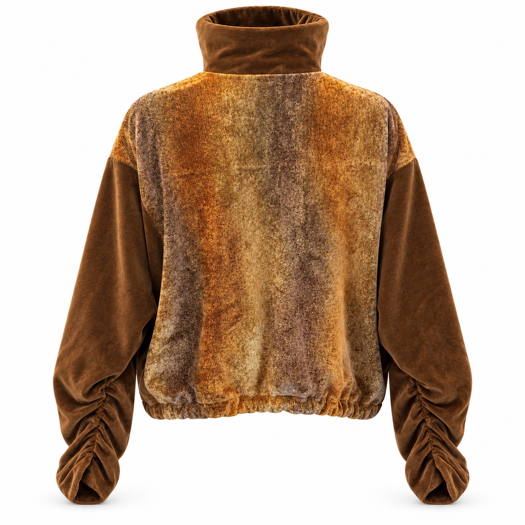 Bronze Panel Ruched-Sleeve Velvet Jacket