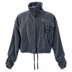 Charcoal Velvet Utility Jacket with Ruched Sleeves | Neuthread