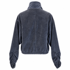 Charcoal Velvet Utility Jacket with Ruched Sleeves | Neuthread