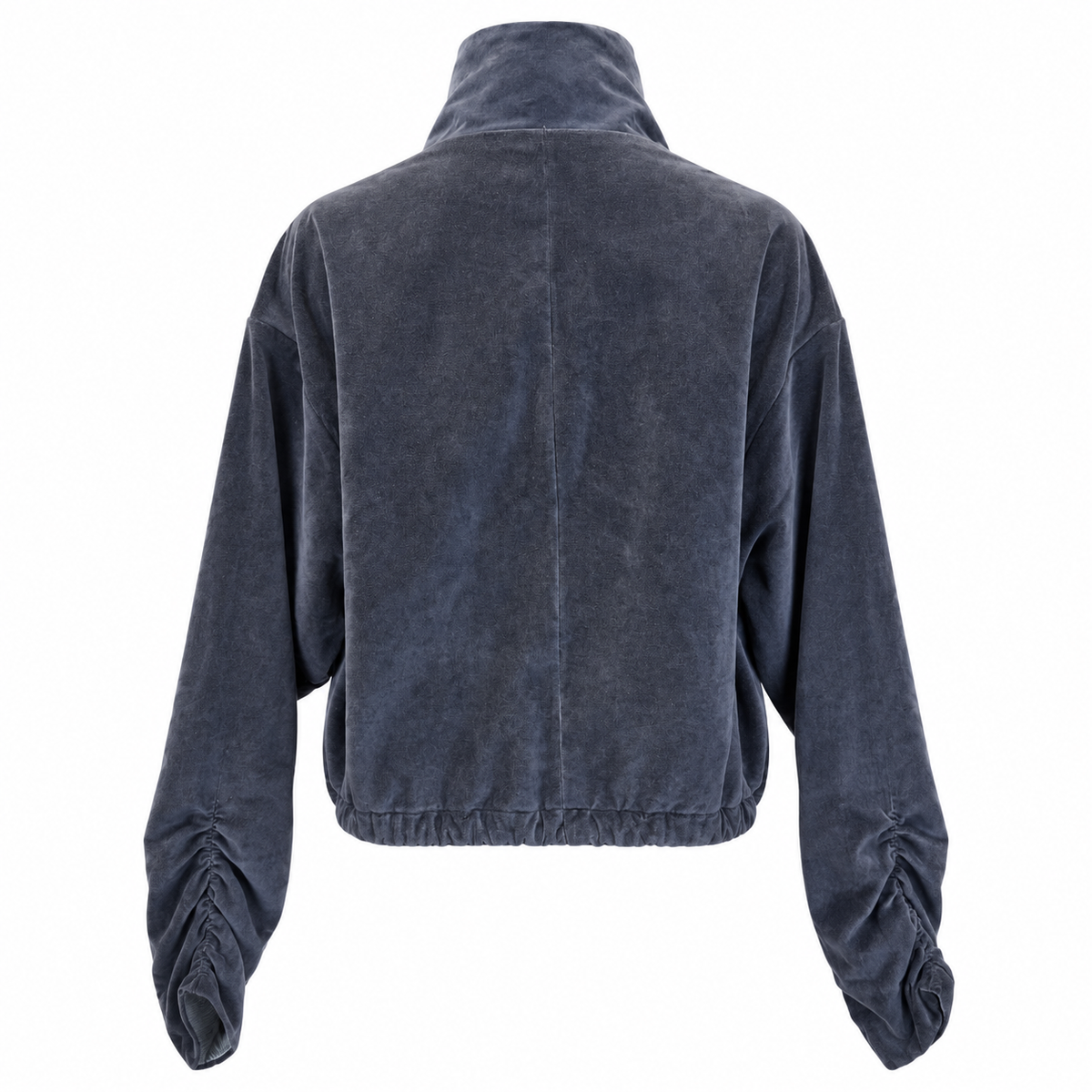 Charcoal Velvet Utility Jacket with Ruched Sleeves | Neuthread