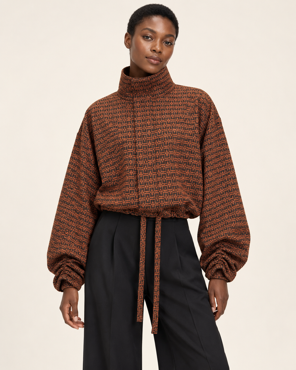 Rust Geometric Scarf Jacket | Lightweight Cropped Jacket | Neuthread