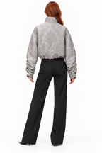 Silver Jacquard Ruched-Sleeve Jacket