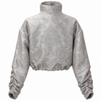 Silver Jacquard Ruched-Sleeve Jacket
