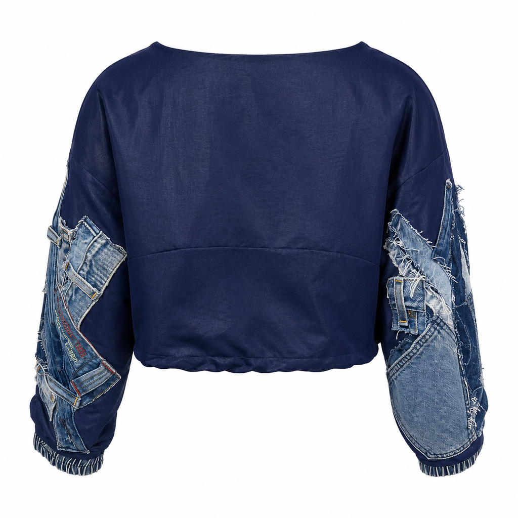 Indigo Reworked Denim Patchwork Cropped Top