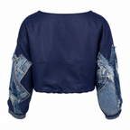 Indigo Reworked Denim Patchwork Cropped Top