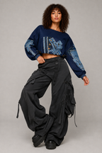 Indigo Reworked Denim Patchwork Cropped Top
