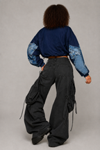 Indigo Reworked Denim Patchwork Cropped Top