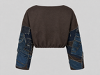 Cropped Patchwork Top with Denim Sleeves